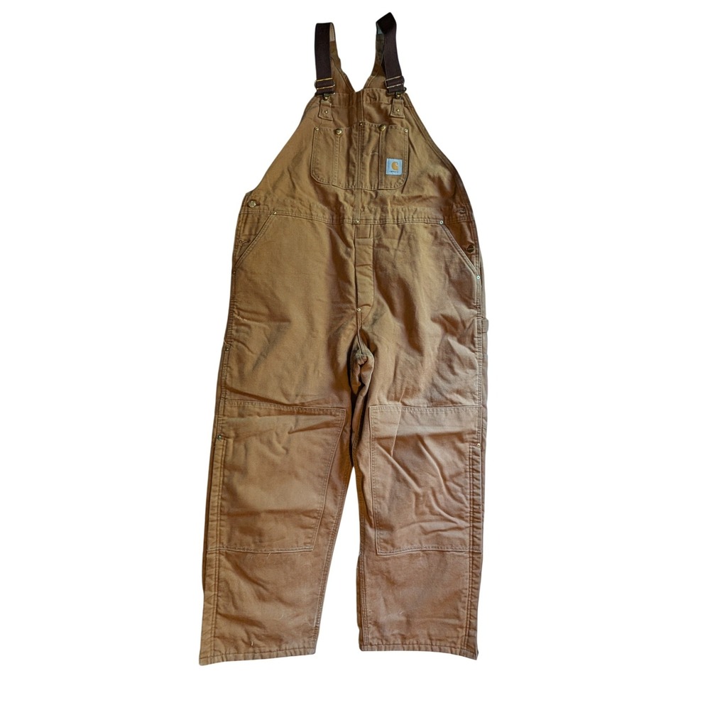 Vintage Carhartt Duck Bib Overalls Lined Double Knee 6FBQZ Made in USA 46x30 - Picture 1 of 16